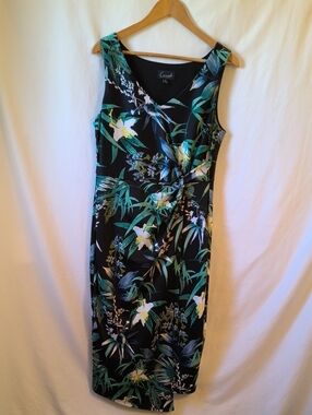 connected apparel Black Floral Wrap-Style Sheath Dress